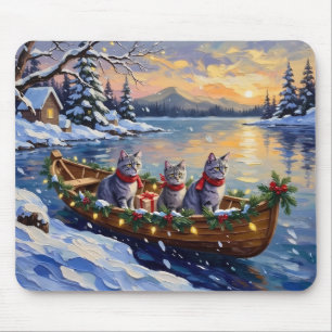 Oriental Blue Cat Christmas Boat Holiday Mouse Pad