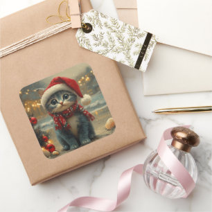 Oriental Blue Cat Christmas Vintage Beach Square Sticker