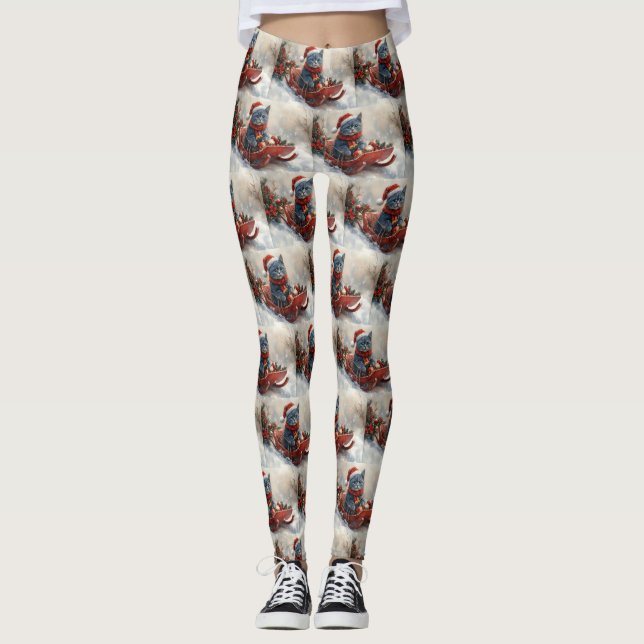 Oriental Blue Cat in Sledge Let it Snow Christmas  Leggings (Front)