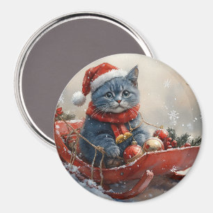 Oriental Blue Cat in Sledge Let it Snow Christmas  Magnet