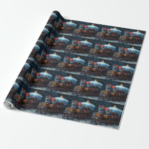 Oriental Blue Cat Snowy Sleigh Christmas Decor Wrapping Paper
