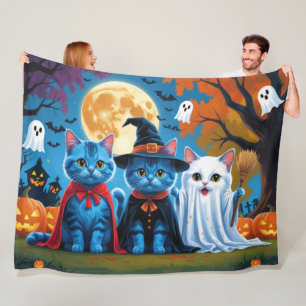Oriental Blue Cats Pumpkin Halloween Funny Fleece Blanket