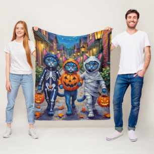 Oriental Blue Cats Trick-or-Treating Halloween  Fleece Blanket