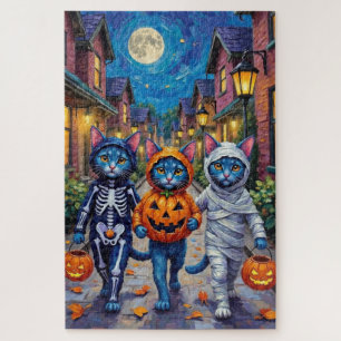 Oriental Blue Cats Trick-or-Treating Halloween  Jigsaw Puzzle