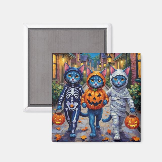 Oriental Blue Cats Trick-or-Treating Halloween  Magnet (Front/Back)