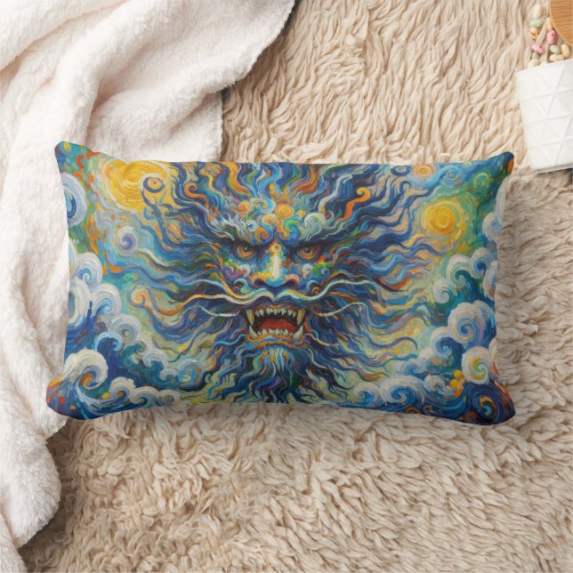 Oriental blue dragon Van Gogh clouds mashup Lumbar Cushion (Blanket)