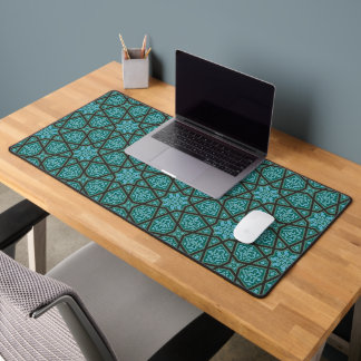 Oriental Blue Grey Arabic Egypt Geometric Pattern Desk Mat