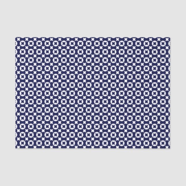 Oriental Blue Interlocking Circles Geometric Tissue Paper (Front)