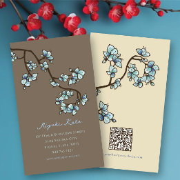 Oriental Blue Peach Blossoms Elegant Chic Sakura Business Card
