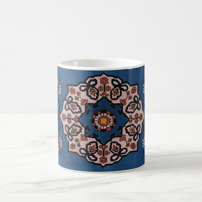 Oriental Blue Persian Turkish Pattern Carpet Coffee Mug (Center)