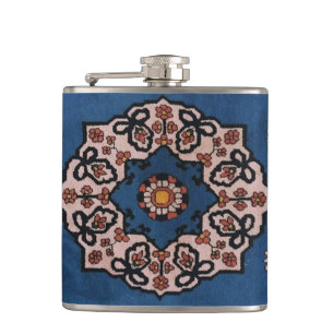 Oriental Blue Persian Turkish Pattern, Carpet Hip Flask