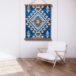 Oriental Blue Turkish Kilim Rug Wall Hanging Tapestry