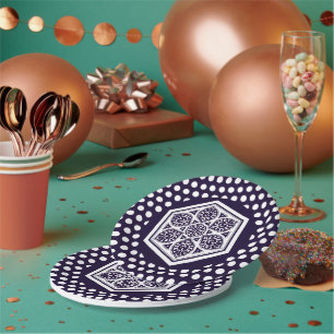 Oriental Blue Turkish Rosette Geometric Art Paper Plate