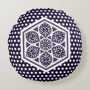 Oriental Blue Turkish Rosette Geometric Oriental Round Cushion