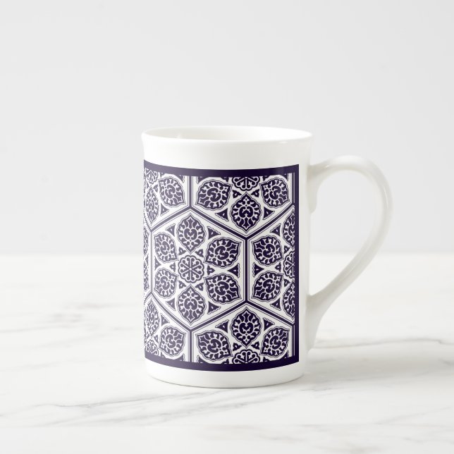 Oriental Blue Turkish Rosette Geometric Vector Art Bone China Mug (Right)