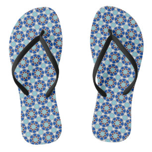 Oriental Blue White Moroccan Geometric Pattern Thongs