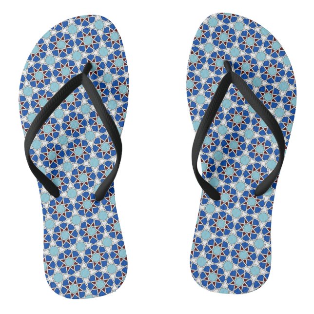 Oriental Blue White Moroccan Geometric Pattern Thongs (Footbed)