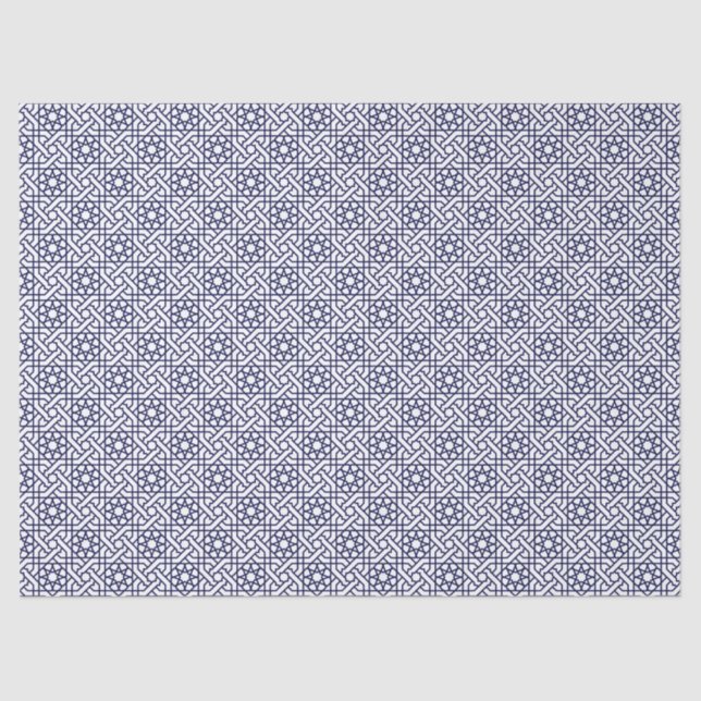 Oriental Blue White Moroccan Geometric Pattern Tissue Paper (Front)