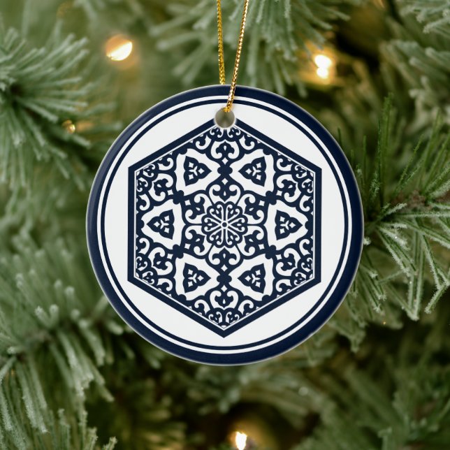 Oriental Blue White Ottoman Turkish Tracery Art Ceramic Ornament (Tree)