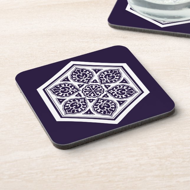 Oriental Blue White Ottoman Turkish Tracery Art Coaster (Left Side)