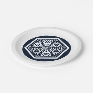 Oriental Blue White Ottoman Turkish Tracery Art Paper Plate