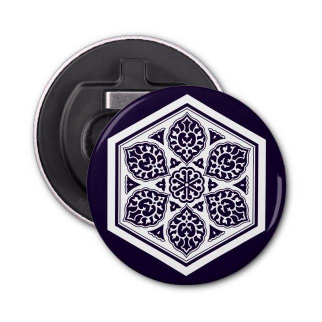 Oriental Blue White Turkish Rosette Geometric Art Bottle Opener (Front)