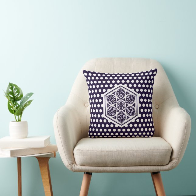 Oriental Blue White Turkish Rosette Geometric Art Cushion (Chair)