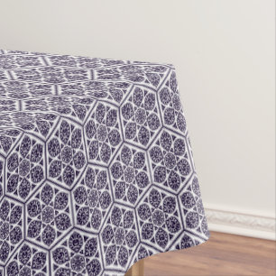 Oriental Blue White Turkish Rosette Geometric Art Tablecloth