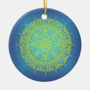 Oriental Blue/Yellow Design Ceramic Ornament