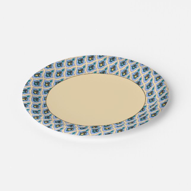 Oriental Blue Yellow Moroccan Arabic Tracery Art Paper Plate (Angled)