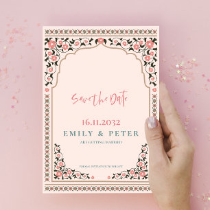 Oriental Border Floral Vintage Frame Wedding Announcement Postcard