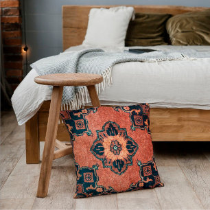 Oriental Burnt Umber Ebony Black Persian Carpet Cushion