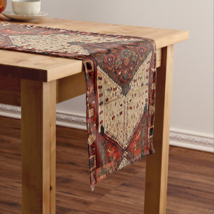 Oriental carpet pattern in orange and cream  short table runner