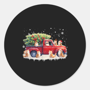 Oriental Cat Red Truck Christmas Tree Santa Ugly X Classic Round Sticker