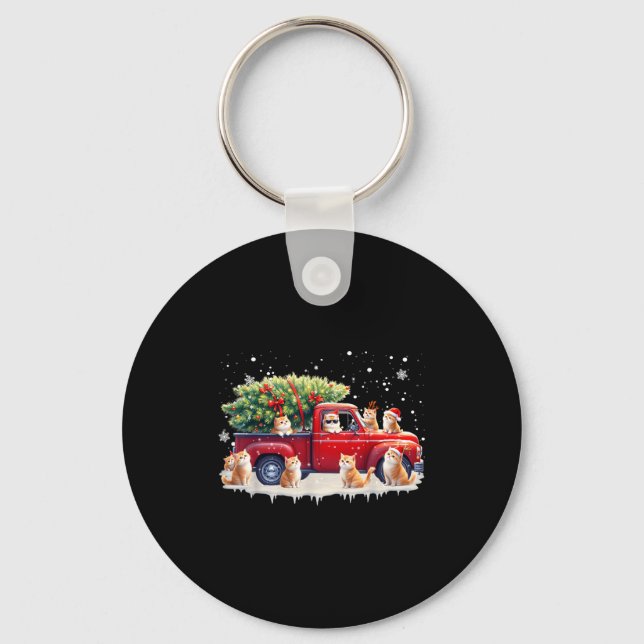 Oriental Cat Red Truck Christmas Tree Santa Ugly X Key Ring (Front)