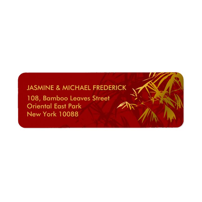 Oriental Chic Bamboo Leaves Gold Red Address Label Return Address Label (Front)