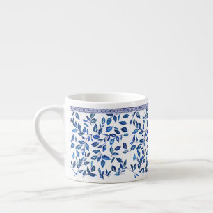 Oriental China Sky Blue Leaf White Design Espresso Cup