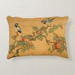 Oriental Chinese Birds And Fruit Decorative Cushion<br><div class="desc">This is a digitally enhanced print of an antique 1741 ink and colour on silk painting of birds on a fruit tree by Wu Zhang.</div>