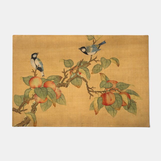 Oriental Chinese Birds And Fruit Doormat (Front)