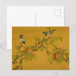 Oriental Chinese Birds And Fruit Postcard