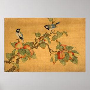 Oriental Chinese Birds And Fruit Poster