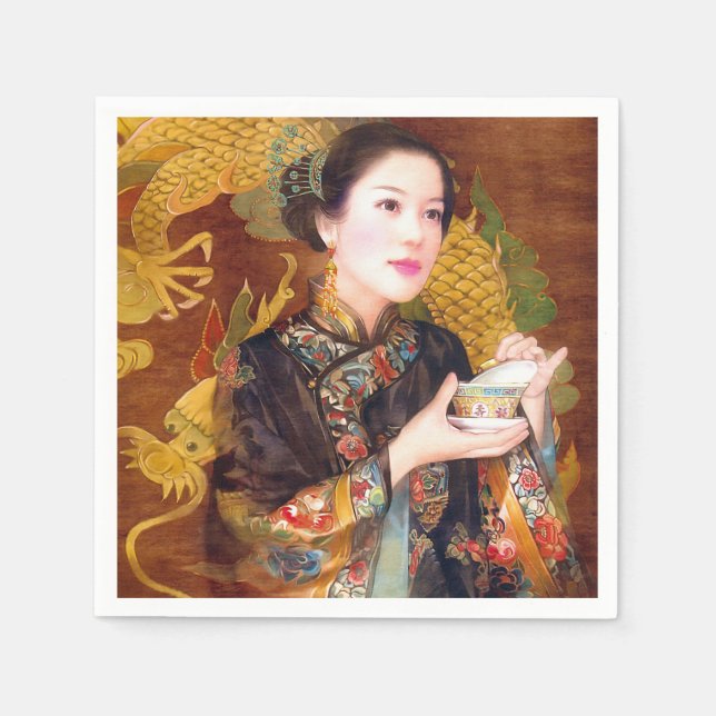 Oriental chinese lady vibrant beautiful portrait napkin (Front)