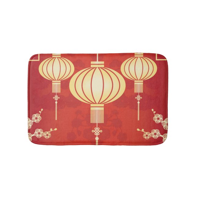 Oriental Chinese Lantern Illustration Bath Mat (Front)