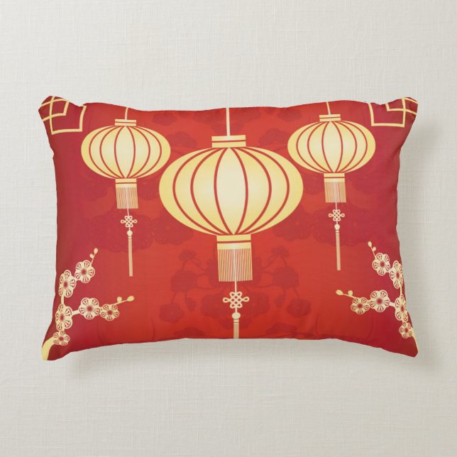 Oriental Chinese Lantern Illustration Decorative Cushion (Front)
