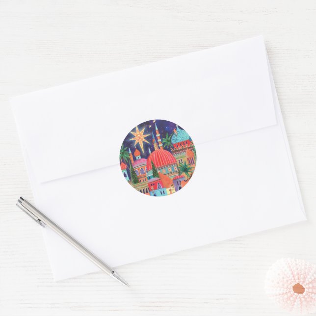 Oriental City Christmas Holiday  Classic Round Sticker (Envelope)