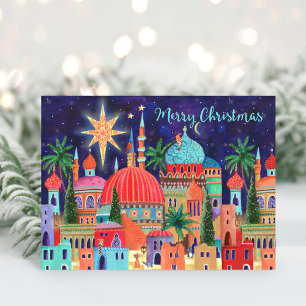 Oriental city religious Christmas Holiday Card