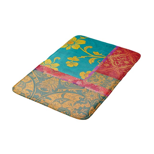 ORIENTAL Colourful Green Red - Bath Mat Rug (Angled)