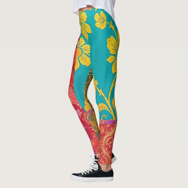 ORIENTAL Colourful Green Red - Leggings  (Left)