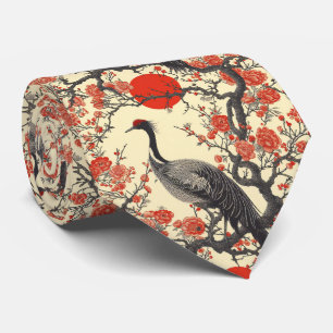 Oriental Crane and Peony - Traditional Asian Art Tie
