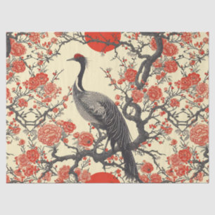 Oriental Crane and Peony - Traditional Asian Art Tissue Paper